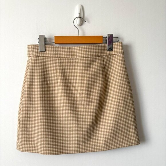 Aritzia Wilfred High Waisted Button Up Plaid Tai Skirt Beige Check Size 6 - Picture 3 of 5